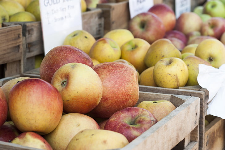 õunad, turu, orgaaniliste, värske, terve, küps, Sügis