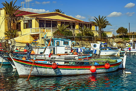 båt, havn, fiske ly, sjøen, tradisjonelle, ormidhia, Kypros