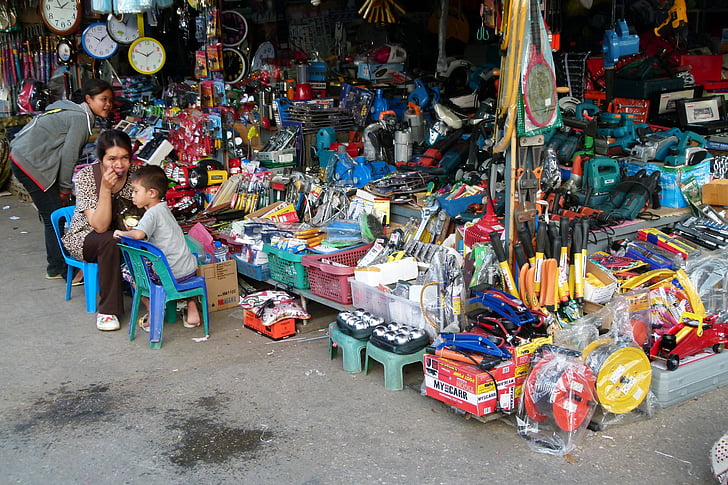 markt, Thailand, Azië, arm, weg, allerlei dingen, gevoel