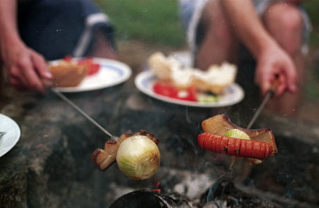 oignon, barbecue, alimentaire, BBQ, viande, chaud, repas