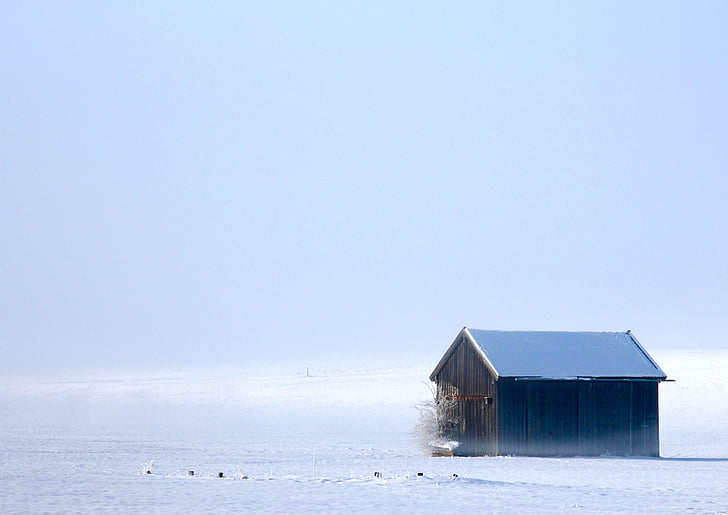 Inverno, Caban, neve, minimalismo, paisagem, Ambar, natureza