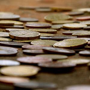 пари, монети, евро, валута, багажни, хлабав промяна, съкровище ракла