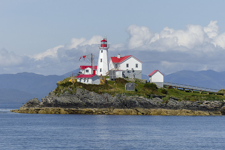 Lighthouse, grøn ø, British columbia, Canada, Ocean, Pacific, bygninger