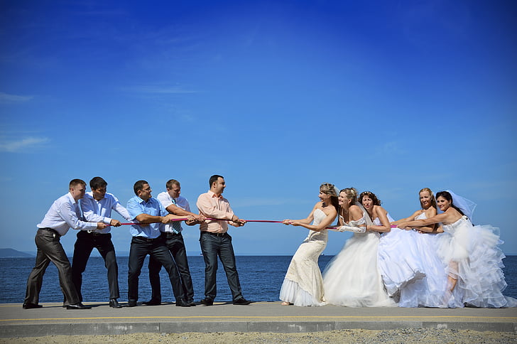 Спорт, мотузка, пара, море, весілля, наречений, наречена