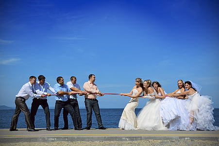 sports, rope, vapor, sea, wedding, the groom, bride