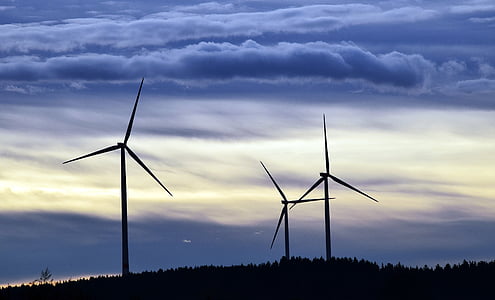 windräder, oblaci, nebo, energija vjetra, vatromet, energije vjetra, energije