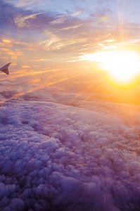 sky, aerial, sunset, sunset sky, airplane, flying, air Vehicle