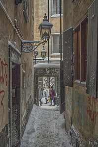 Stockholm, Alley, lampe, grafitti, Sverige, Street, Europa