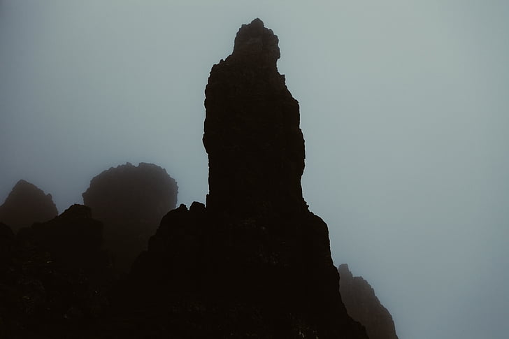 silhouette, high, mountain, white, clouds, mountains, dark
