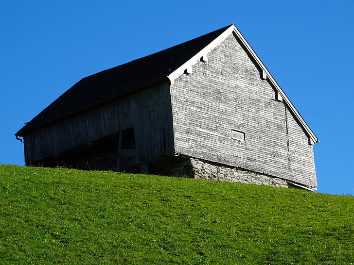wood barn, mountain barn, green meadow, berghäuser, alpwirtschaft