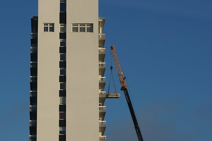 apartment building, crane, hoist, construction, tall