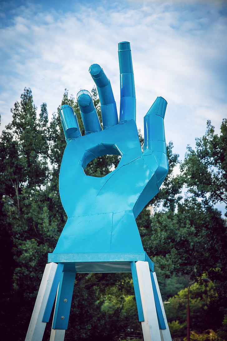 la statua di, mano, blu, stigma, Bratislava