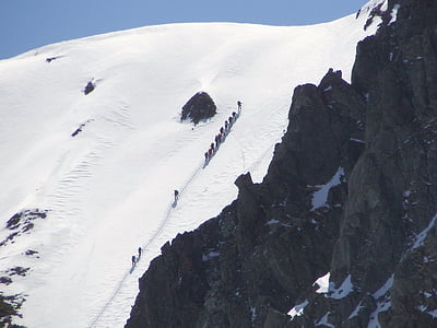 fjell, klatring, skiløpere, høyde, Vinter, snø, topp