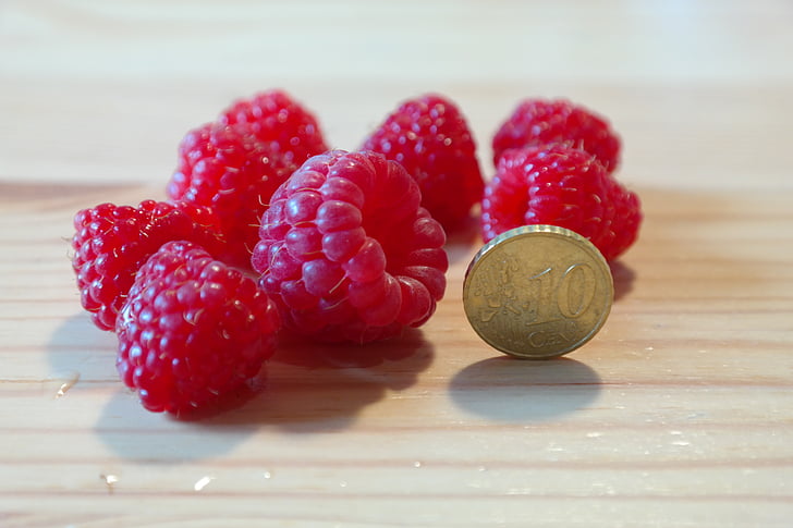 raspberries, large, huge, size comparison, coin, 10 cents, dime piece
