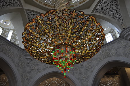 abu dhabi, grand mosque, architecture, islam, muslim, zayed, ceiling