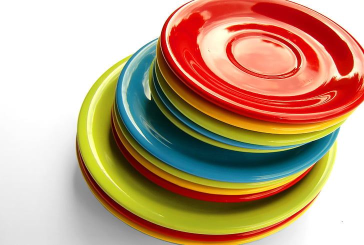 plate, tableware, colorful, stack, porcelain