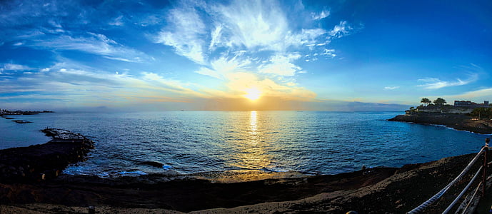 ηλιοβασίλεμα, νερό, Τενερίφη, Ωκεανός, στη θάλασσα, παραλία, Ισπανία
