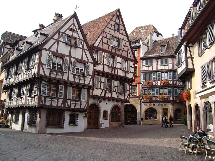 eguisheim, 프랑스, midieval 타운, elsace, 아키텍처, 유럽, 거리