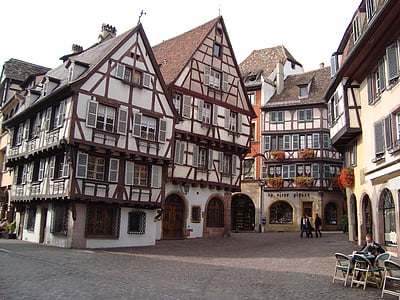 eguisheim, 法国, midieval 镇, elsace, 建筑, 欧洲, 街道