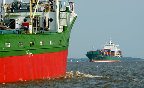 konteiner, meresõit, Elbe, laeva, meeleolu, Merendus, vee