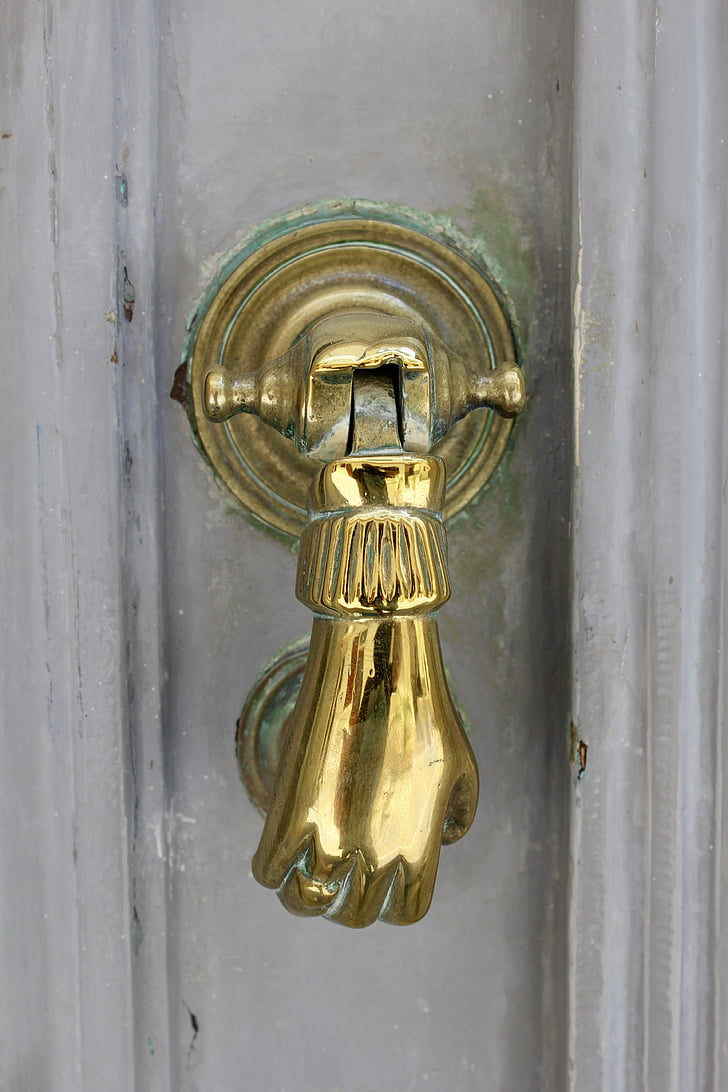 ajtó, doorknocker, arany, antik, bemenet, régi bell, zár