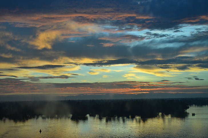 Kerala, Alleppey, aube, lever du soleil, couleurs du kerala, nature, Lac