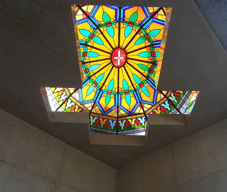 Cruz, vitraž prozora, boje, simetrija, dekoracija, hram, obožavanje
