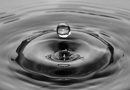 black-and-white, circle, close-up, drop of water, falling, liquid, macro