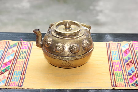 metal jug, bhutan, hotel, teapot, indoors, cultures, tea - hot drink