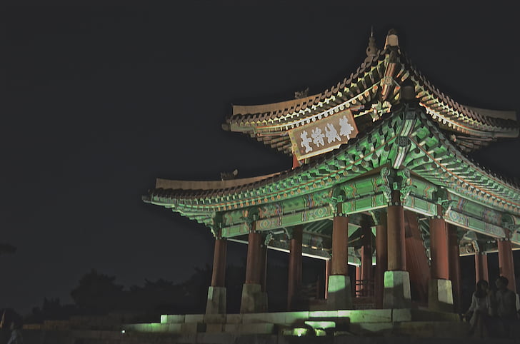 Kórea, chrám, Ázia, noc, svetlá, pamiatky