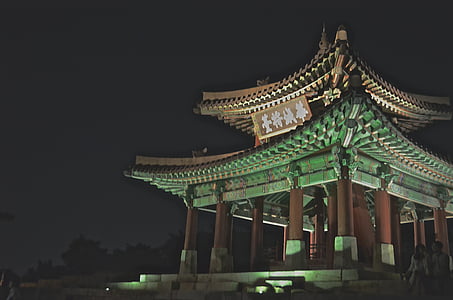 Coréia, Templo de, Ásia, à noite, luzes, passeios turísticos