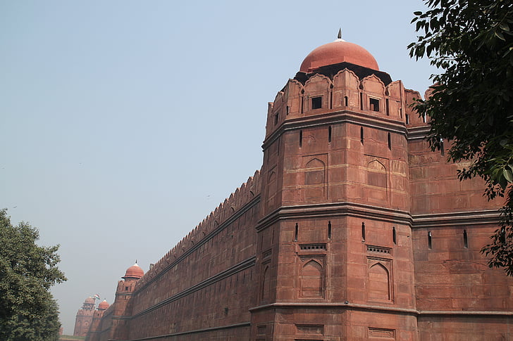 Röda fortet new delhi, Moghul fort, väggen, arkitektur, Indien, antika, slott