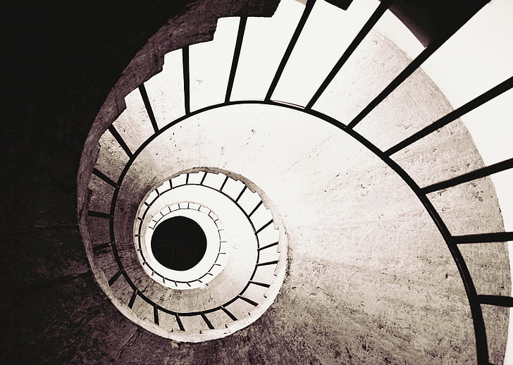 crv, s, oko, Prikaz, spirala, stepenice, stubište