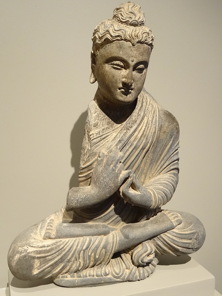 Yoga, Bouddha, à pattes, détente, méditation, antique, calme intérieur
