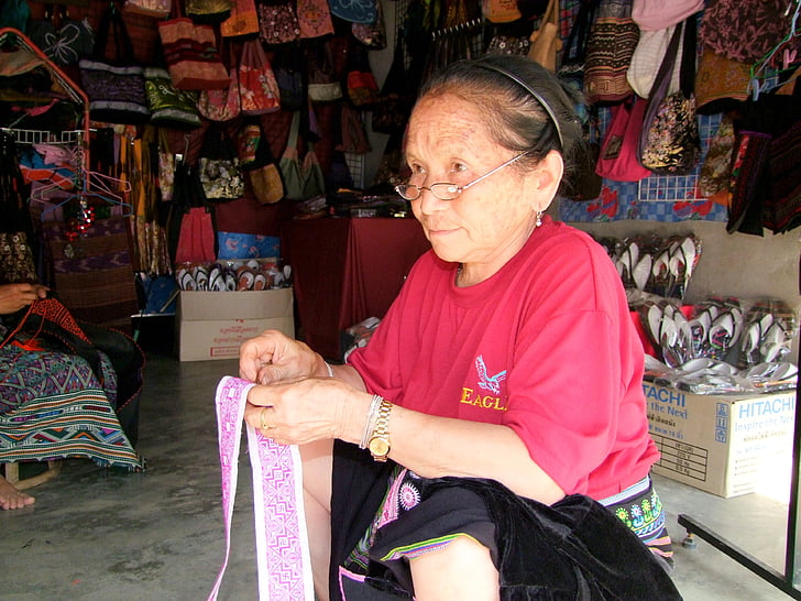vrouw, Thailand, naaien, Winkel, markt, in het buitenland