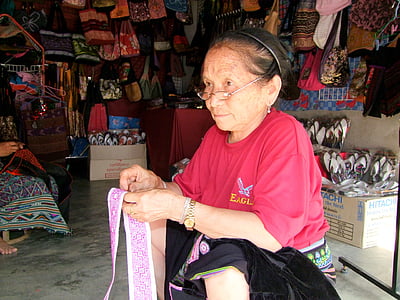 femeie, Thailanda, de cusut, magazin, Piata, în străinătate