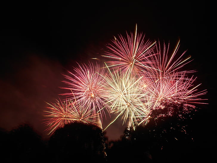 focuri de artificii, noapte, cer, sărbătoare, noi, ani, explozie