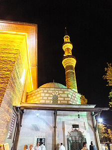 džamija, minareta, noć, arhitektura