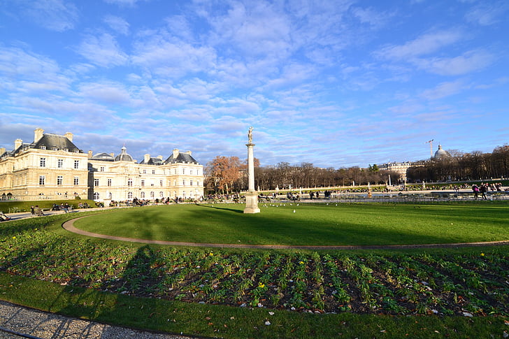 parken Jardin du luxembourg, Paris, græsplæne, kolonne, Frankrig, Palace