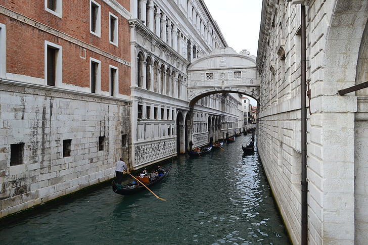 venice, gondolas, italy, palace, channel, venetian, bridge