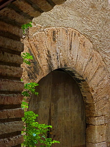 puerta, arco, medieval, piedra tallada, arco de piedra
