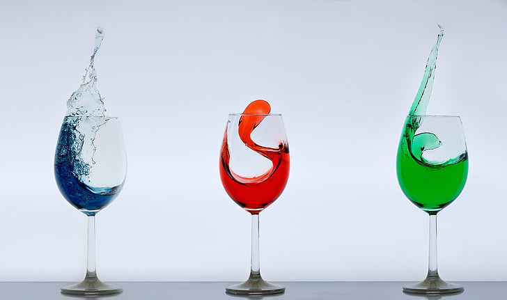 čaše za vino, staklo, štrcanje, kristalno staklo, jasno, prozirna, prelijevanja