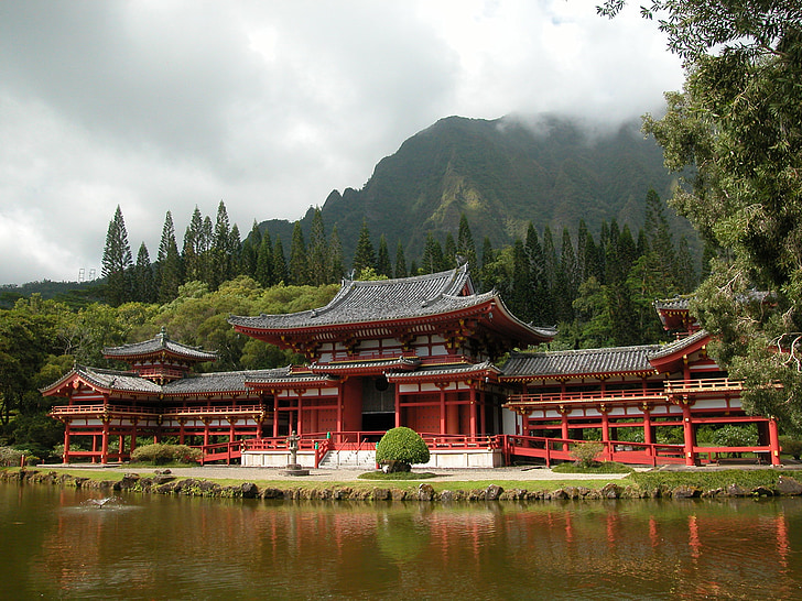Temple, Hawaii, træer, arkitektur, bygning, vartegn, City