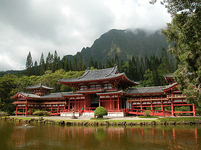 tempelet, Hawaii, trær, arkitektur, bygge, landemerke, byen