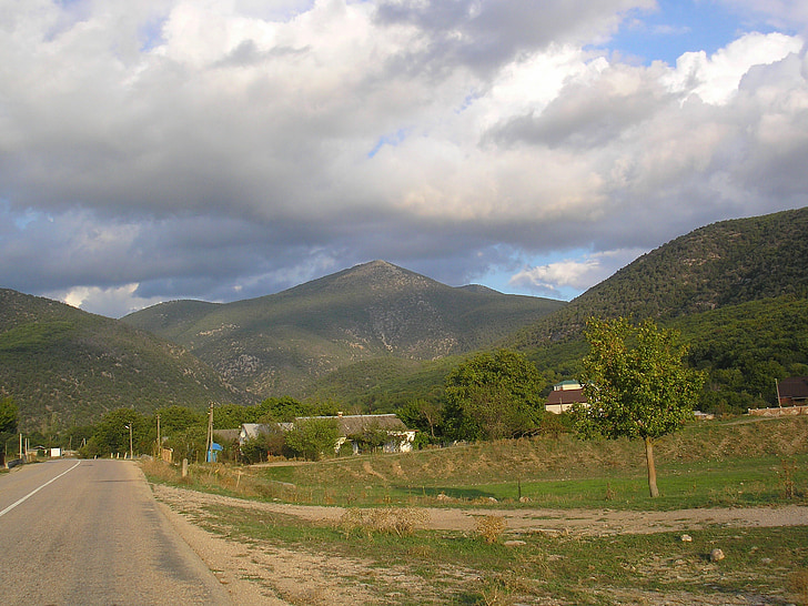 Krim, krajolik, slikovit, planine, nebo, oblaci, šuma
