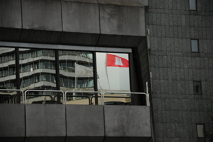 Hamburg, reflectie, zwart-wit, het platform, moderne, stedelijke scène, buitenkant van het gebouw