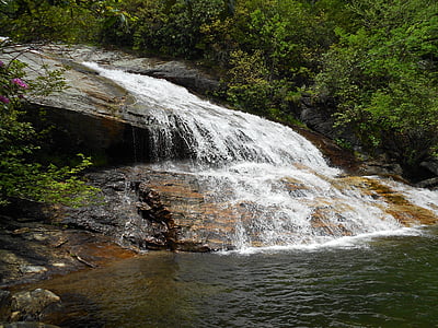 cascada, roca, naturaleza, Río, primavera, árbol, verde