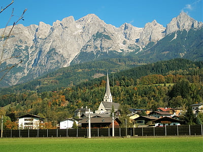 пейзаж, планини, домове, панорама, планински, природата, Европейската част на Алпите