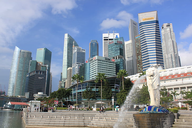 putovanja, Singapur, Merlion, poslovni, grad, krajolik, toranj