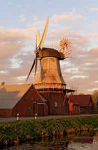 vjetrenjača, mlin, krilo, vode, nebo, istočne Frizije